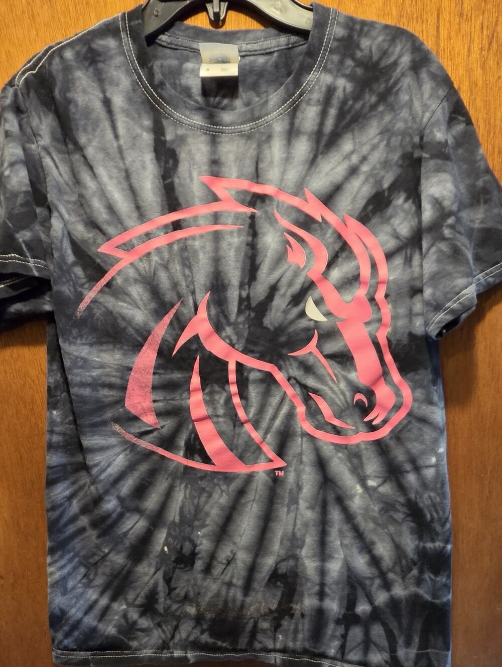 Colts Black&gray Tie-Dye Short Sleeve Tee Pink Horse Graphic SzS